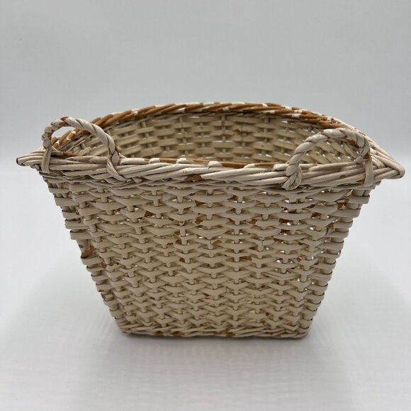 Vintage 1970's Bicycle Bike Handwoven Wicker Shabby White Storage Basket Handles - Picture 4 of 7